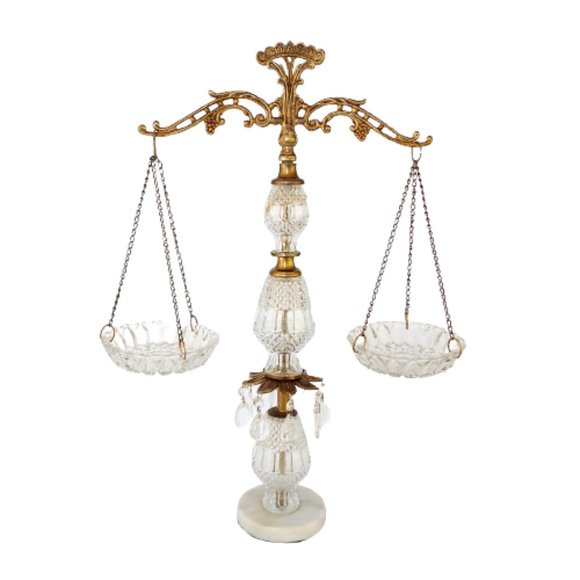 SOLD! Vintage Hollywood Regency Austrian Glass & Brass Scales of Justice - Picture 1 of 7